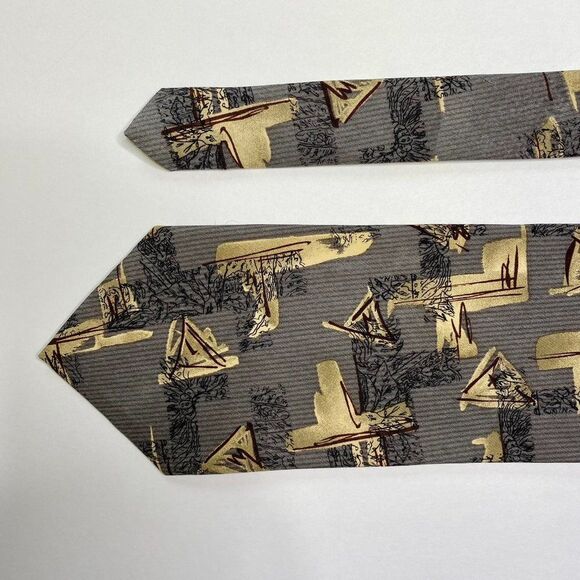 Cabralli Collection Sandwashed 100% Silk Men's Tie Gray Abstract Art Made in USA - Picture 3 of 5